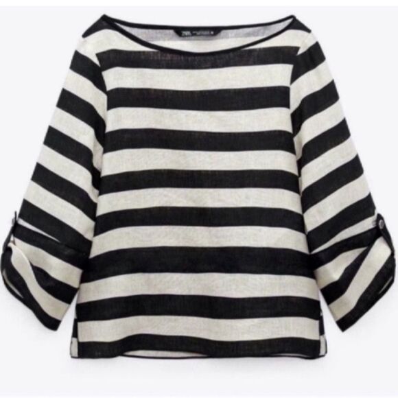 NWT Elegant ZARA STRIPED LINEN TOP Size XS - Picture 11 of 13